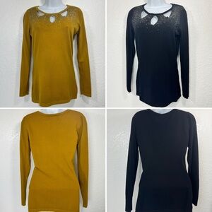 Bundle of 2 Oliver Women's Sweaters in Mustard & Black Cutouts Embellishments M